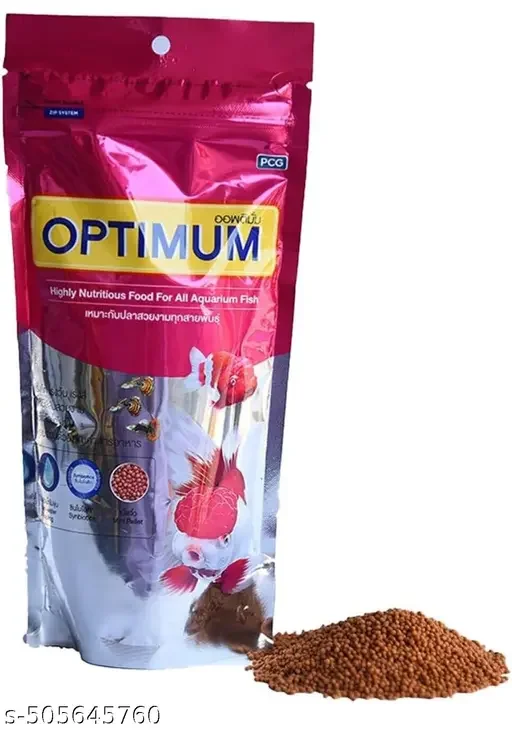 Optimum Highly Nutritious Fish Food Mini Pellet | Premium Quality Dry Fish Food For All Life Stages | Seafood Flavor Fish Food 200gm Pack image 2