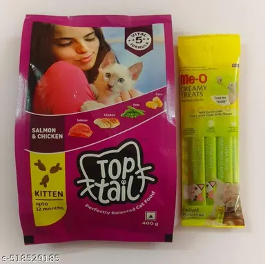 Top Tail Kitten Dry Cat Food 400gm | Salmon & Chicken | Fortified with Vitamins & Minerals | Includes Me-O Creamy Cat Treats Tuna with Goat Milk Flavor 60gm | Premium Cat Food for All Life Stages thumbnail 0