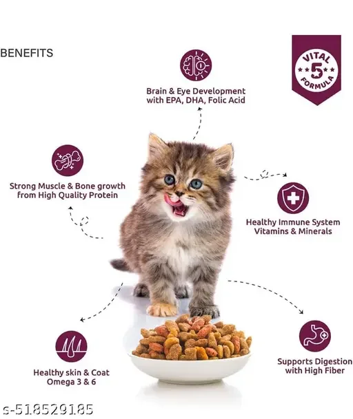 Top Tail Kitten Dry Cat Food 400gm | Salmon & Chicken | Fortified with Vitamins & Minerals | Includes Me-O Creamy Cat Treats Tuna with Goat Milk Flavor 60gm | Premium Cat Food for All Life Stages image 3
