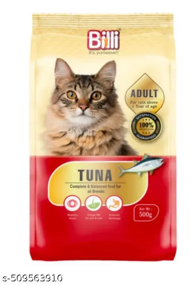 BILLI Cat Food for Adult | Real Tuna 500g Pack of 2 | Complete & Balanced Dry Food for All Adult Cats + Me-O Creamy Treats Tuna with Goat Milk Flavour 60g thumbnail 2