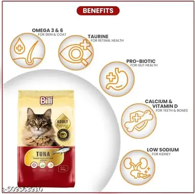 BILLI Cat Food for Adult | Real Tuna 500g Pack of 2 | Complete & Balanced Dry Food for All Adult Cats + Me-O Creamy Treats Tuna with Goat Milk Flavour 60g thumbnail 3