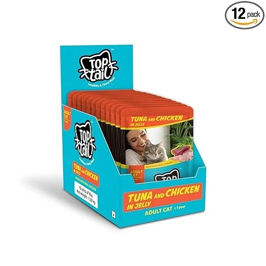 Top Tail Adult Wet Cat Food Tuna & Real Chicken Pack Of 12| High Protein Cat Food for Adult Cats | Premium Cat Gravy Fortified with Vitamins and Minerals | Healthy Tasty Cat Food. image 2