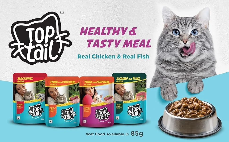 Top Tail Adult Wet Cat Food Tuna & Real Chicken Pack Of 12| High Protein Cat Food for Adult Cats | Premium Cat Gravy Fortified with Vitamins and Minerals | Healthy Tasty Cat Food. image 3