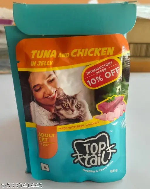 Top Tail Adult Wet Cat Food Tuna & Real Chicken Pack Of 12| High Protein Cat Food for Adult Cats | Premium Cat Gravy Fortified with Vitamins and Minerals | Healthy Tasty Cat Food. image 1