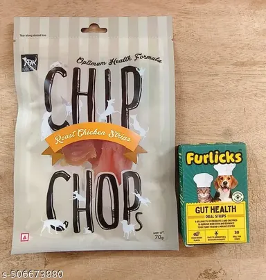 Chip Chops Roast Chicken Strips Dog Treats 70g | Furlicks Gut Health Supplement for Dogs & Cats | Probiotics, Digestive Enzymes, Oral Strips for Pet Digestion & Immunity thumbnail 0