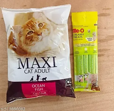 Maxi Ocean Fish Adult Dry Cat Food 500gm | Hairball Protection Healthy Skin and Coat | Me-O Creamy Tuna Goat Milk Cat Treats All Life Stages thumbnail 0