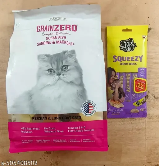 Persian Cat Dry Food | Grain Zero Signature Long Coat Formula | Sardine & Mackerel | Hypoallergenic | Omega 3 & 6 Rich | 1.2 Kg | Chicken & Liver Creamy Treats 60g image 1