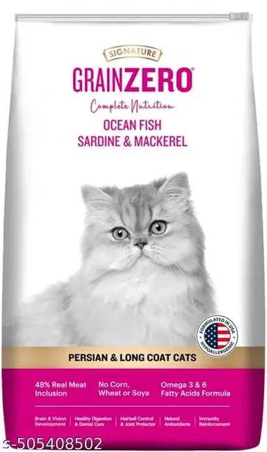 Persian Cat Dry Food | Grain Zero Signature Long Coat Formula | Sardine & Mackerel | Hypoallergenic | Omega 3 & 6 Rich | 1.2 Kg | Chicken & Liver Creamy Treats 60g thumbnail 1