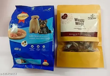 Smart Heart Puppy Dry Dog Food Chicken Egg & Milk Flavour 450gm Furry Feast Waggy Wings 100gm | Premium Dog Treats for All Breeds thumbnail 0