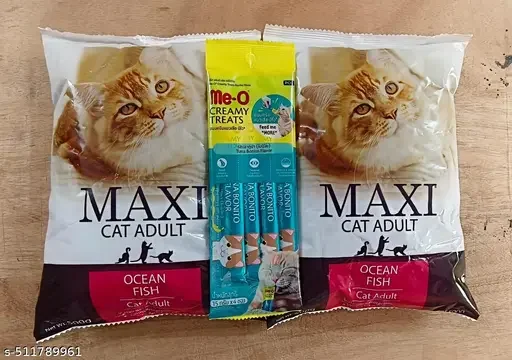 Maxi Ocean Fish Adult Dry Cat Food 500gm Pack Of 2 | Hairball Protection Healthy Skin and Coat | Me-O Creamy Cat Treats Tuna Bonito Flavor All Life Stages Premium Cat Food image 1