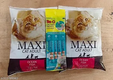 Maxi Ocean Fish Adult Dry Cat Food 500gm Pack Of 2 | Hairball Protection Healthy Skin and Coat | Me-O Creamy Cat Treats Tuna Bonito Flavor All Life Stages Premium Cat Food