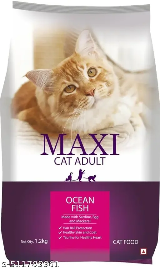 Maxi Ocean Fish Adult Dry Cat Food 500gm Pack Of 2 | Hairball Protection Healthy Skin and Coat | Me-O Creamy Cat Treats Tuna Bonito Flavor All Life Stages Premium Cat Food image 2
