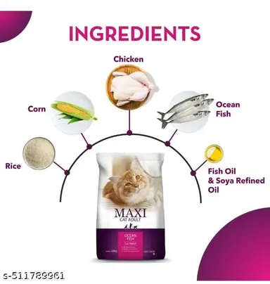 Maxi Ocean Fish Adult Dry Cat Food 500gm Pack Of 2 | Hairball Protection Healthy Skin and Coat | Me-O Creamy Cat Treats Tuna Bonito Flavor All Life Stages Premium Cat Food thumbnail 3