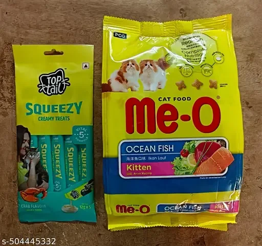 Me O Kitten Dry Cat Food Ocean Fish 400gm | Toptail Crab Flavor Cat Treats Squeezy Creamy Lickable Treats Rich in Omega-3 & 6 Premium Cat Food For Kittens image 1