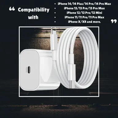 20W MFi Certified Fast Charger for iPhone 14|13|12|11|X|XR | USB-C to Lightning Cable | Fly Master thumbnail 2