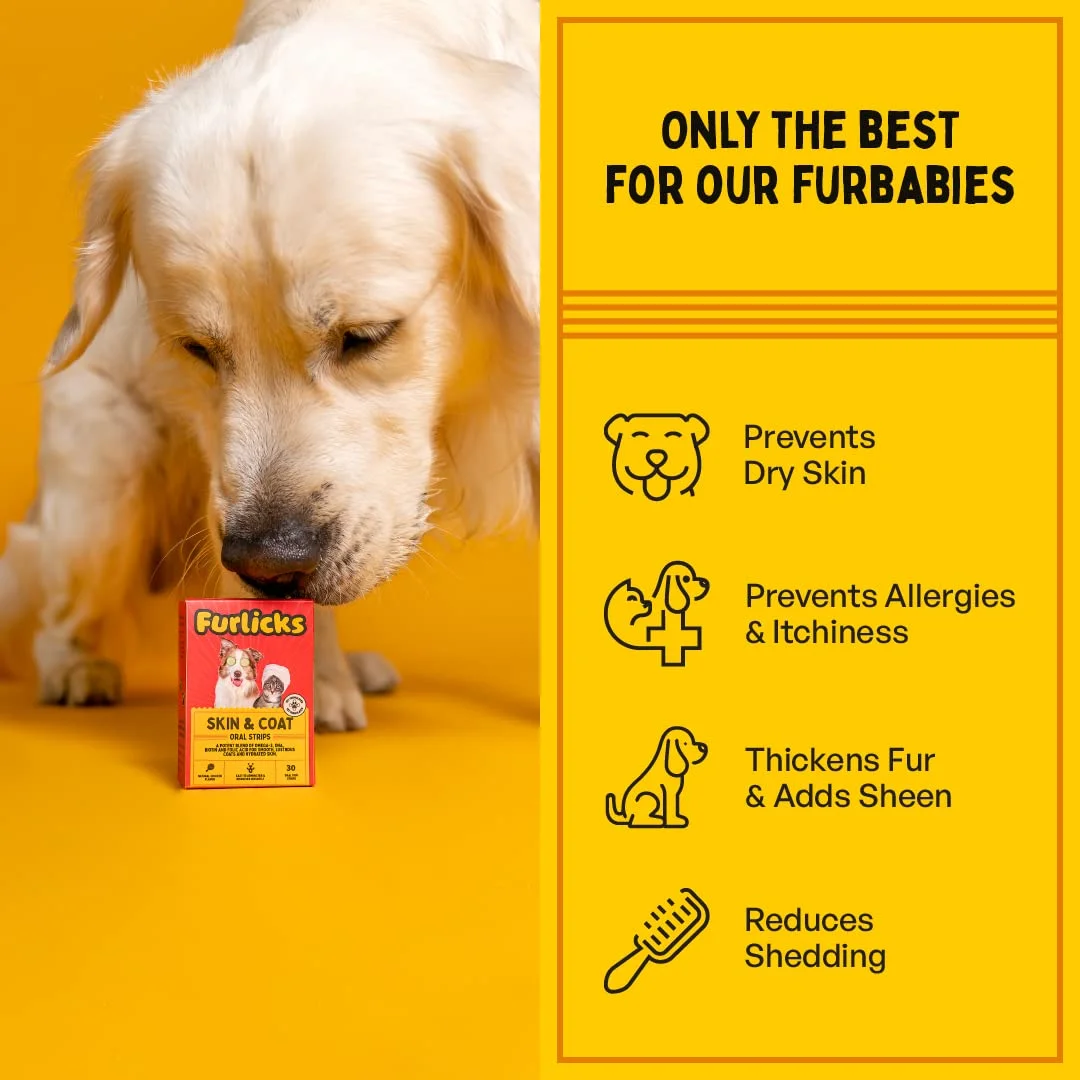 Furlicks Skin & Coat Supplement for Dogs & Cats Pack Of 2 (30 strips)| Biotin Omega 3 & 6 Fatty Acids, Chia Seeds for Shiny Fur Healthy Skin & Reduced Shedding image 2