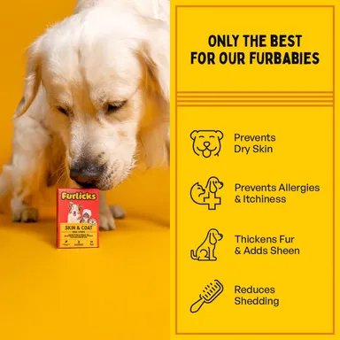Furlicks Skin & Coat Supplement for Dogs & Cats  Pack Of 2 (30 strips)| Biotin Omega 3 & 6 Fatty Acids, Chia Seeds for Shiny Fur Healthy Skin & Reduced Shedding thumbnail 1