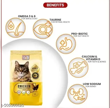 BILLI Cat Food for Adult Real Chicken Flavor 500gm |Me O Creamy Treats Chicken Liver Flavor |Complete Balanced Dry Food for Adult Cats. Healthy Skin Coat.  thumbnail 2