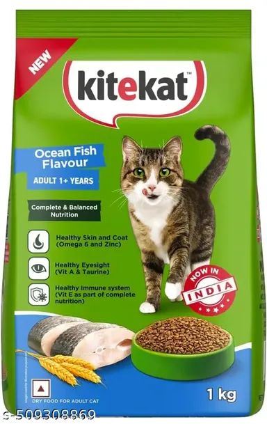 Kitekat Adult Dry Cat Food | 1kg, Ocean Fish Flavor | Premium Complete Nutrition for Adult Cats ,Me-O Creamy Chicken ,Liver Cat Treats | thumbnail 1