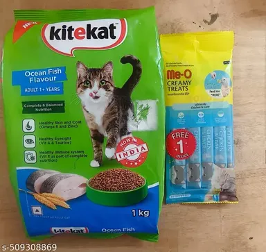 Kitekat Adult Dry Cat Food | 1kg, Ocean Fish Flavor | Premium Complete Nutrition for Adult Cats ,Me-O Creamy Chicken ,Liver Cat Treats | thumbnail 0