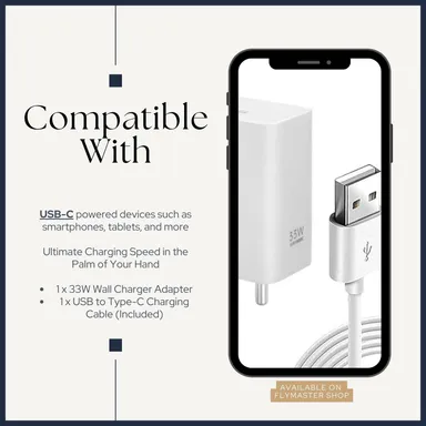 33W Fast Charger Adapter with USB to Type-C Cable | Quick Charge 3.0 Wall Charger for USB-C Devices | Fly Master thumbnail 4