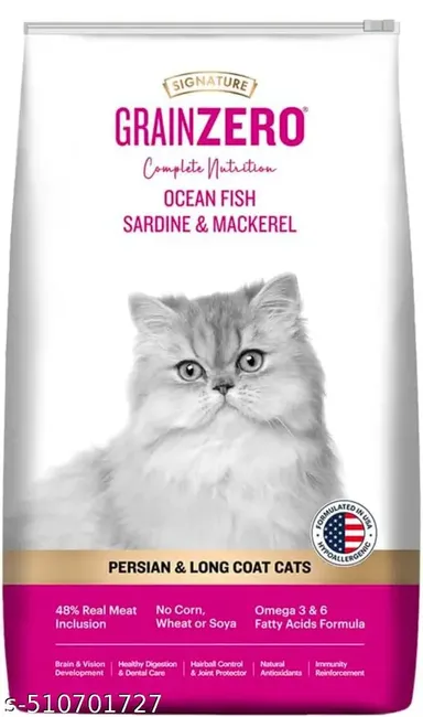 Dry Cat Food for Persian Cats 1.2kg| Grain Zero Ocean Fish Sardine Mackerel | Hypoallergenic Long Coat Cat Food | Me O Creamy Salmon Cat Treats 60g thumbnail 1