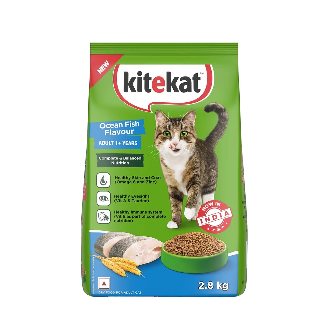 Kitekat Adult (1+ Years) Dry Cat Food, Ocean Fish Flavour,2.8kg | Complete and Balanced Nutrition for Adult Cats,Hair Ball Control.Healthy Skin & Coat. image 1