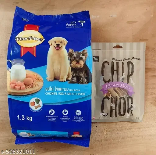 SmartHeart Puppy Dry Dog Food Chicken, Egg & Milk Flavour| Chip Chops Chicken Pasta Dog Treat, Easily Digestible, Healthy Dog Treat for Puppies| Suitable for All Dog Breeds image 1