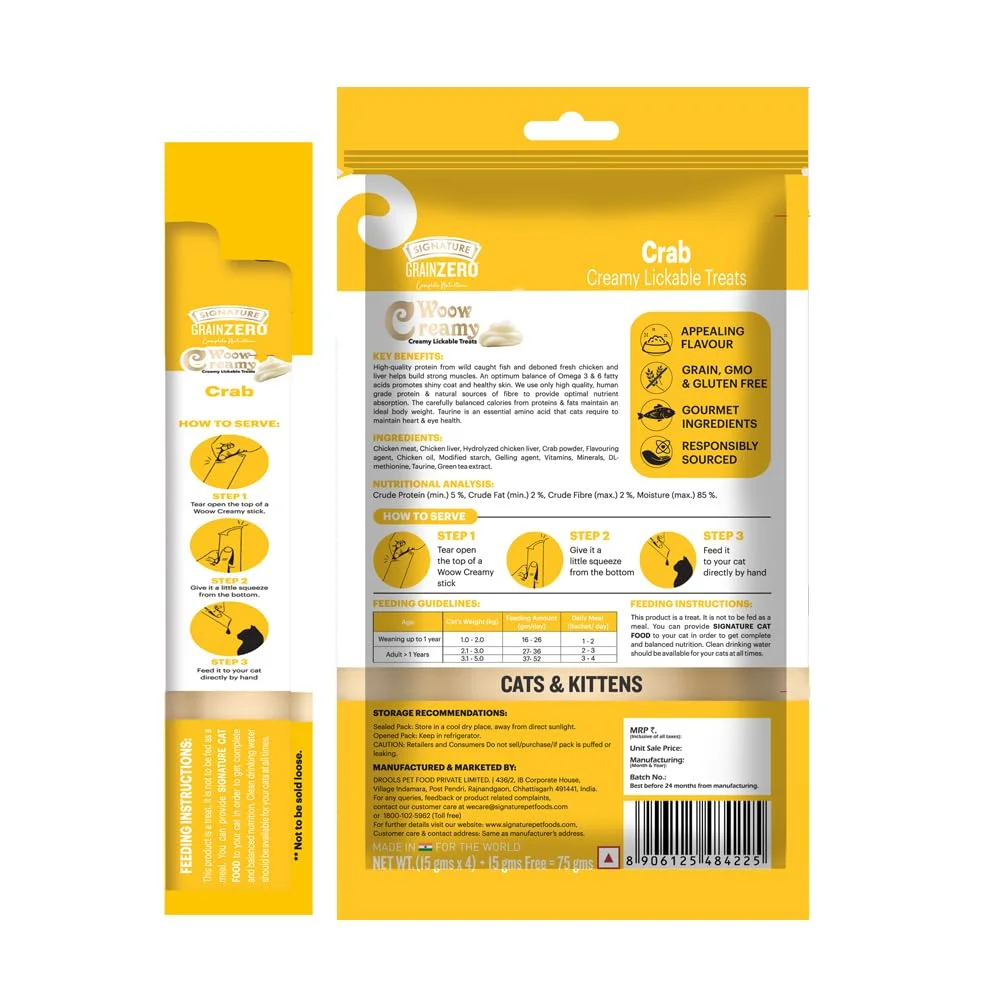 Grain Free Cat Treats Signature Grain Zero Woow | Premium Crab Flavor Lickable Treats for Kittens & All Life Stage Cats image 3