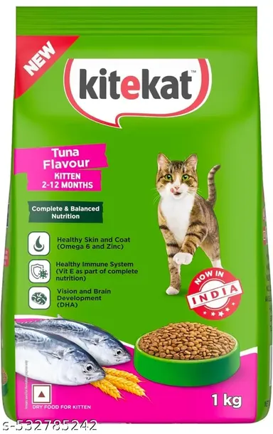 Kitekat Kitten Dry Cat Food, Ocean Fish Flavour | Complete and Balanced Nutrition for Kittens, Healthy Fish Cat Food thumbnail 1