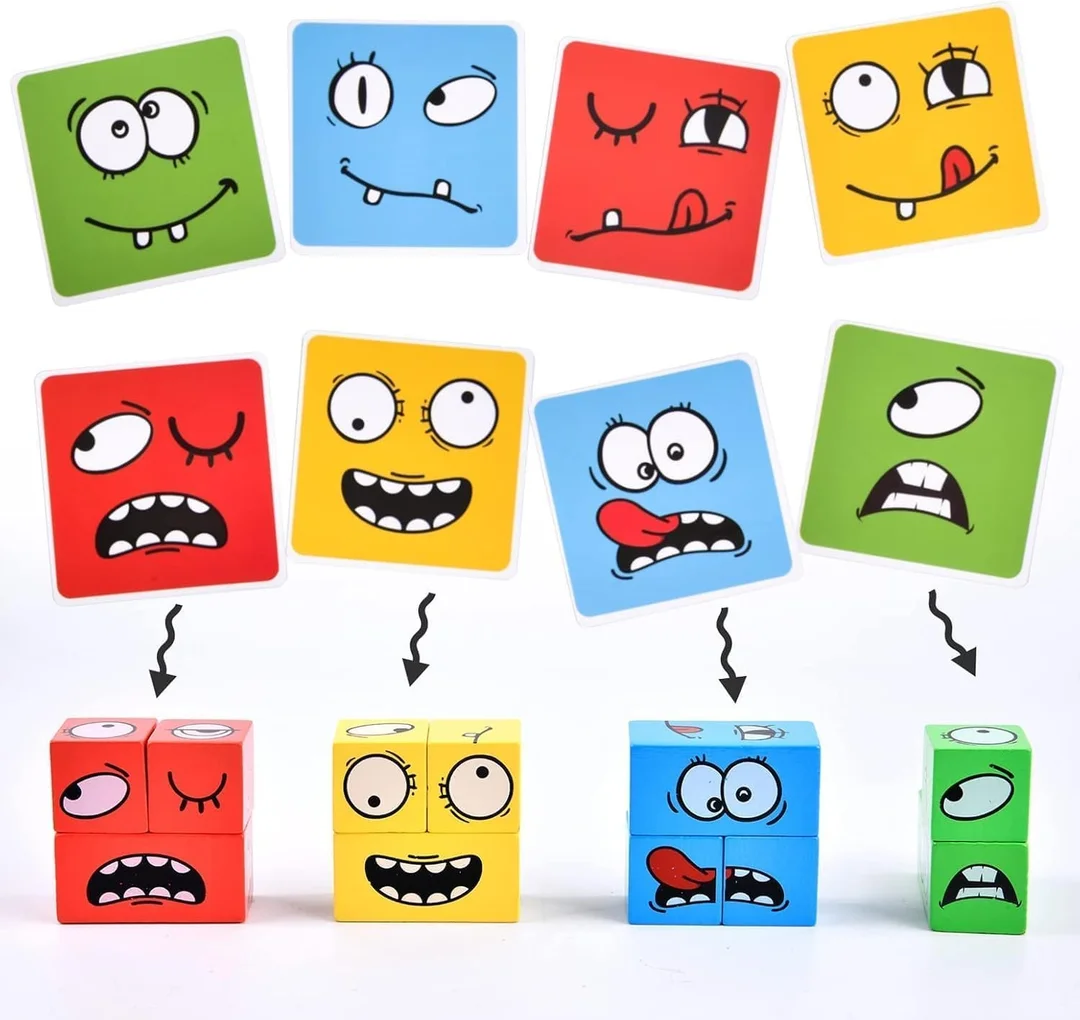 Cube Face Game |Educational Puzzle for Kids | Includes 4 Colorful Cubes, Matching Cards & Bell |Enhances Memory & Recognition Skills (Ages 3+) |Fly Master image 2