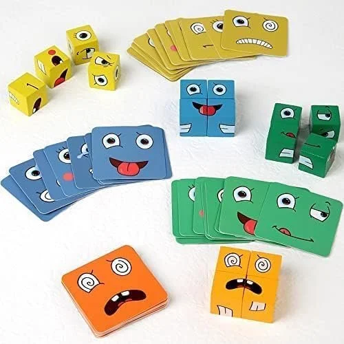 Cube Face Game |Educational Puzzle for Kids | Includes 4 Colorful Cubes, Matching Cards & Bell |Enhances Memory & Recognition Skills (Ages 3+) |Fly Master image 1