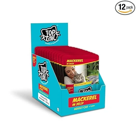 Top Tail Adult Wet Cat Food | Mackerel in Jelly Flavor 85gm Pack of 12, High Protein Cat Food for Adult Cats, Fortified with Vitamins & Omega Best Quality Food For All Cat breeds. image 2