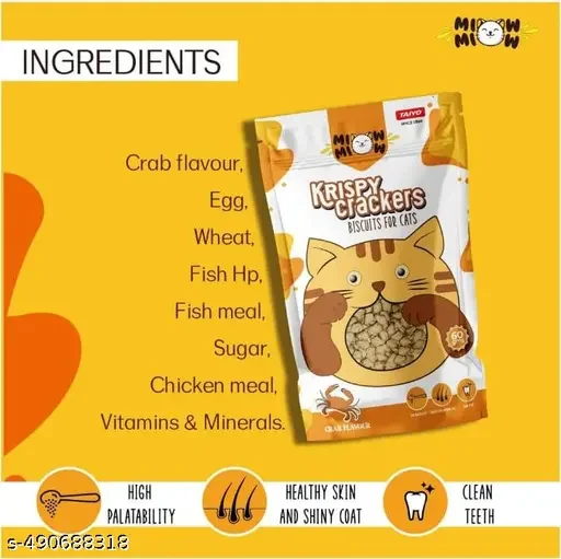 Taiyo Miow Miow Krispy Crackers Crunchy Cat Biscuits for Healthy Skin & Shiny Coat | Clean Teeth Treat | Best Quality Cat Treats | Chicken Flavor image 2