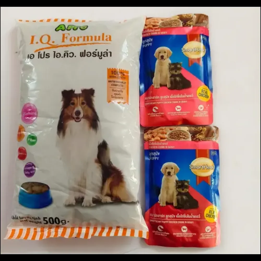 Dog Food I Q Formula 500gm | Smart Heart Wet Dog Food Puppy Chicken Flavor 80gm| Premium Dry Dog Food for All Breeds image 1