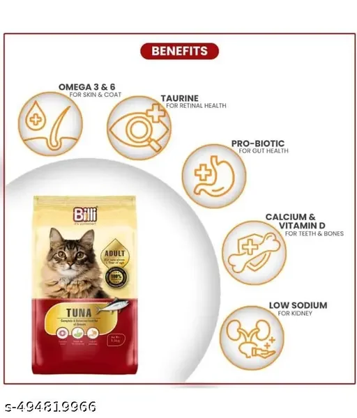 BILLI Cat Food for Adult Real Tuna 500g | Dry Food for all Cats Breeds, Healthy Skin & Coat., Best Quality Food For All Cat Breeds image 2