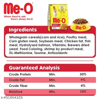 Me-O Adult Dry Cat Food Salmon 400gm | Me-O Creamy Cat Treats Chicken & Liver Flavor 60gm | Best Quality Food for All Cat Breeds thumbnail 3