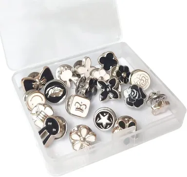 Shirts Brooch Buttons No Sew Button Pins for Women and Girls | Fly Master Black and White Fancy Brooches for Jeans Hats Pack of 20 thumbnail 1
