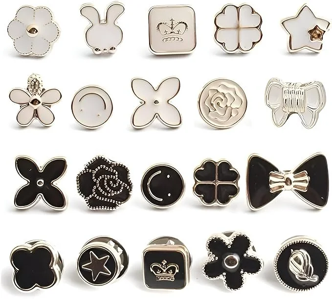 Shirts Brooch Buttons No Sew Button Pins for Women and Girls | Fly Master Black and White Fancy Brooches for Jeans Hats Pack of 20 image 1