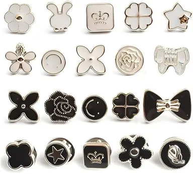 Shirts Brooch Buttons No Sew Button Pins for Women and Girls | Fly Master Black and White Fancy Brooches for Jeans Hats Pack of 20 thumbnail 0