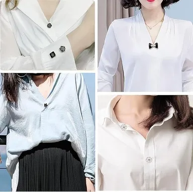 Shirts Brooch Buttons No Sew Button Pins for Women and Girls | Fly Master Black and White Fancy Brooches for Jeans Hats Pack of 20 thumbnail 2
