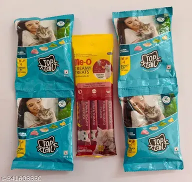 Me-O Creamy Cat Treats Tuna & Tomato 60gm |Top Tail Adult Dry Cat Food 50gm Pack of 4 | Premium Salmon & Chicken Cat Food | Fortified with Vitamins & Minerals for Adult Cats Above 12 Months thumbnail 0