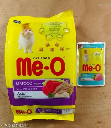 Me-O Adult Dry Cat Food Seafood Flavor 450gm | Me-O Cat Tuna Chicken Jelly Gravy Pack | Premium Cat Food for All Breeds thumbnail 0