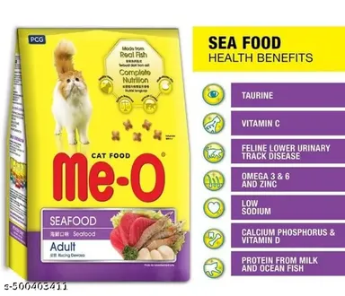 Me-O Adult Dry Cat Food Seafood Flavor 450gm | Me-O Cat Tuna Chicken Jelly Gravy Pack | Premium Cat Food for All Breeds thumbnail 1