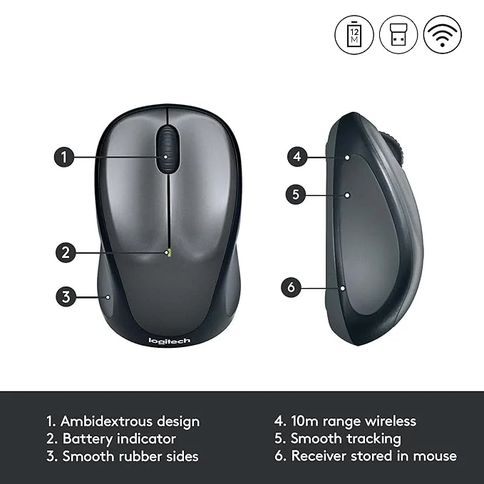 Logitech M235 Wireless Mouse |1000 DPI Optical Tracking, 12-Month Battery Life |Grey image 6