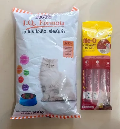 A Pro IQ Formula Cat Food 500gm | Premium Cat Food for All Breeds | Me-O Creamy Cat Treats Tuna Tomato Flavor  60GM 1PC thumbnail 0