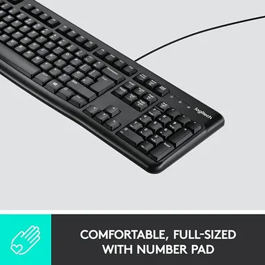 Logitech K120 Full-Size Wired USB Keyboard – Comfortable, Spill-Resistant Office & Home Typing (Black) thumbnail 1