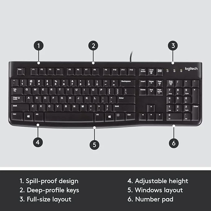Logitech K120 Full-Size Wired USB Keyboard – Comfortable, Spill-Resistant Office & Home Typing (Black) image 6