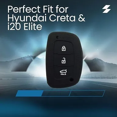Car Silicone Rubber Key Cover for Hyundai Cretaa | Fly Master Black Durable Protection Pack of 1 | Premium Silicone Key Cover for Hyundai I20 Elite thumbnail 5