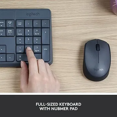 Logitech MK235 Wireless Keyboard and Mouse Combo 2.4GHz USB Receiver Long Battery Life Spill Resistant Keys for Windows PC Laptop Black thumbnail 2